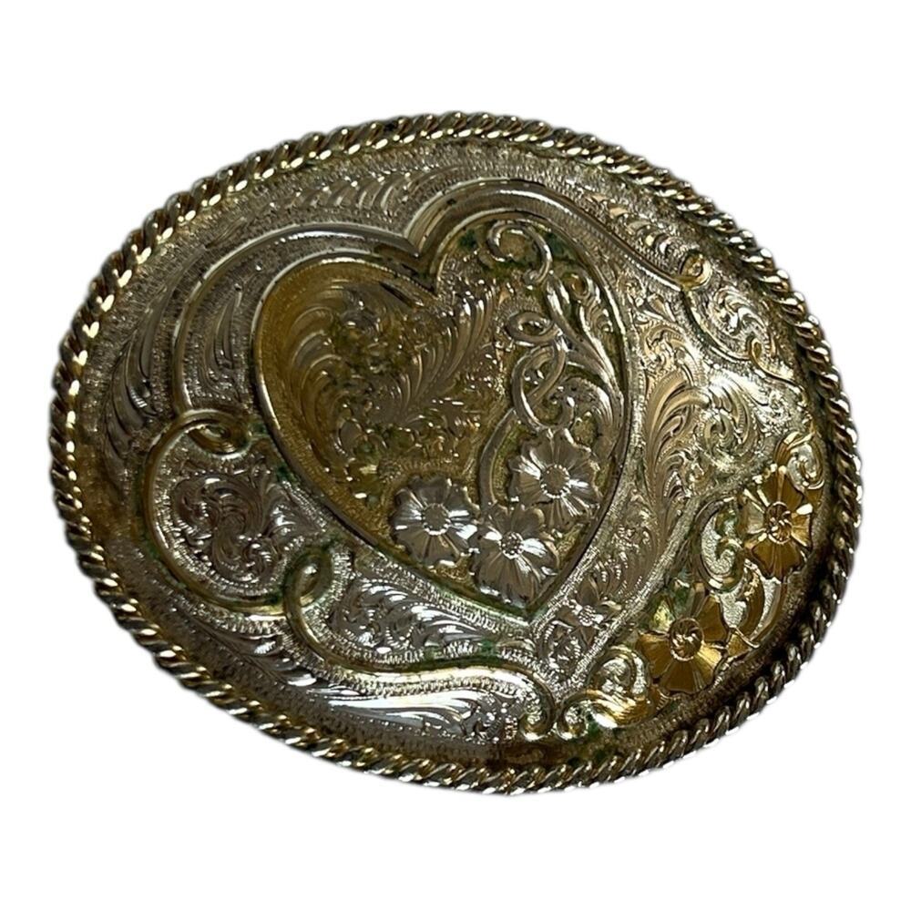 Vintage Montana Silversmiths Floral Heart Flowers Belt Buckle Girls Teen Cowgirl